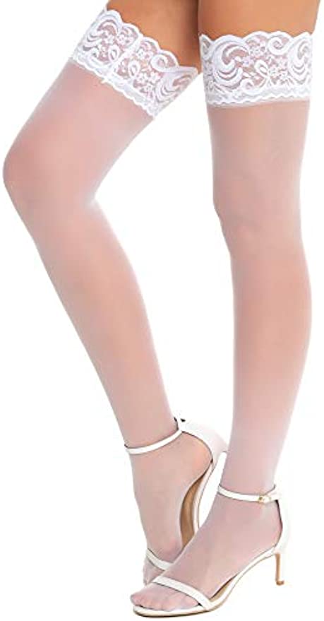 Lace Thigh High Stockings - Antiskid Silicone - Shimmery Pantyhose