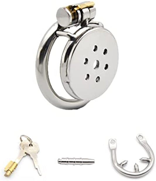 Stainless Steel Chastity Cage with Penis Plug & Spiked Ring