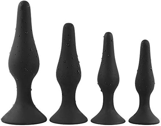Silicone Butt Plugs Trainer Set, 4-Piece, Black