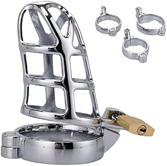 Premium Silver Male Chastity Cage with 3 Rings