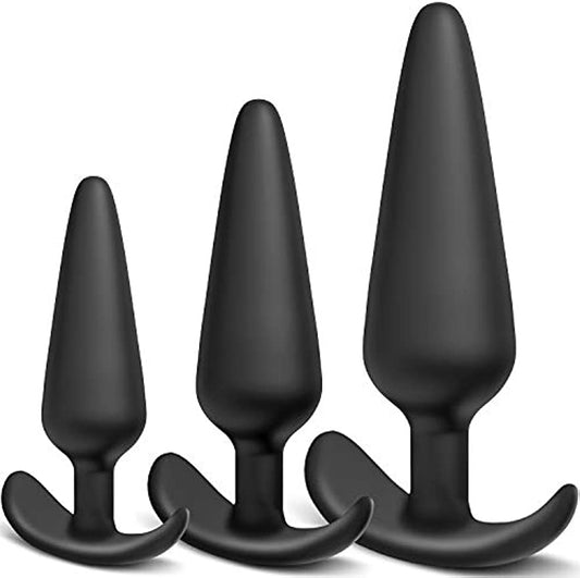 Silicone Anal Plug Set - 3 Butt Plugs - Flared Base - Prostate Sex Toys