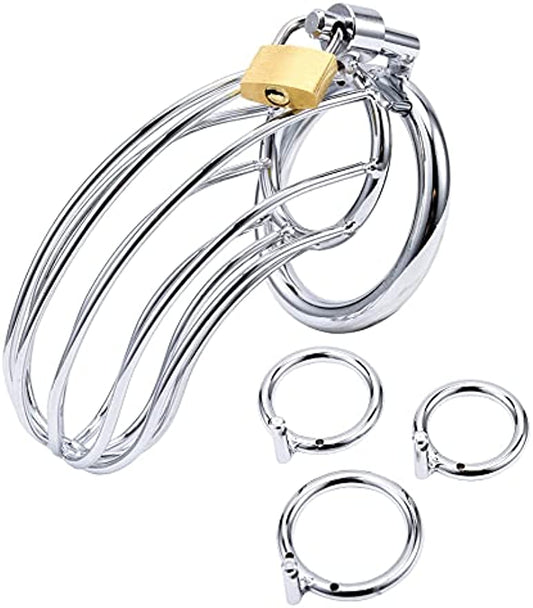 Premium Metal Chastity Cage with 3 Rings
