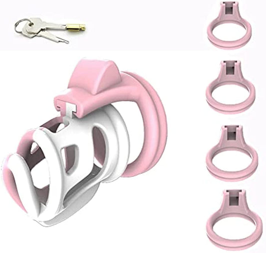 Penis Cage with 4 Cock Rings, Invisible Lock, Pink