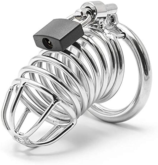 Steel Male Chastity Cage, Silver, with 3 Rings