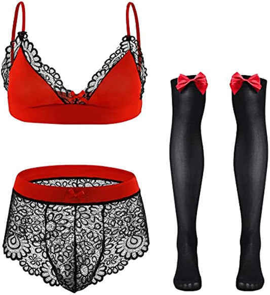Men's Sissy Lace Bra Panties Set