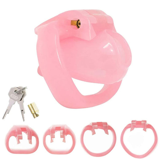 Pink Resin HT V4 Chastity Device - 4 Penis Rings