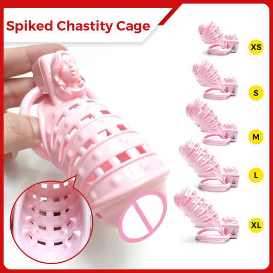 Pink Spiked BDSM Cock Cage - Vaginal Chastity Device