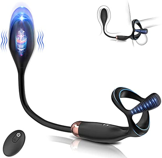 Prostate Massager with Penis Rings - 10 Vibrating Modes