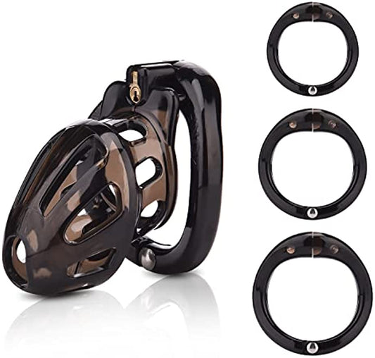 Male Cock Cage Chastity Device with 4 Rings, Black